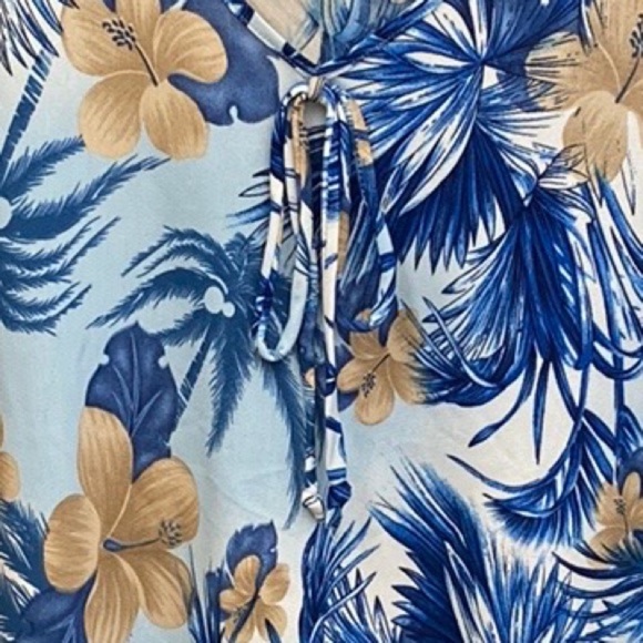 Vintage Parttee Blue Tropical Floral Hawaiian Blouse Top Size Medium - Picture 4 of 11